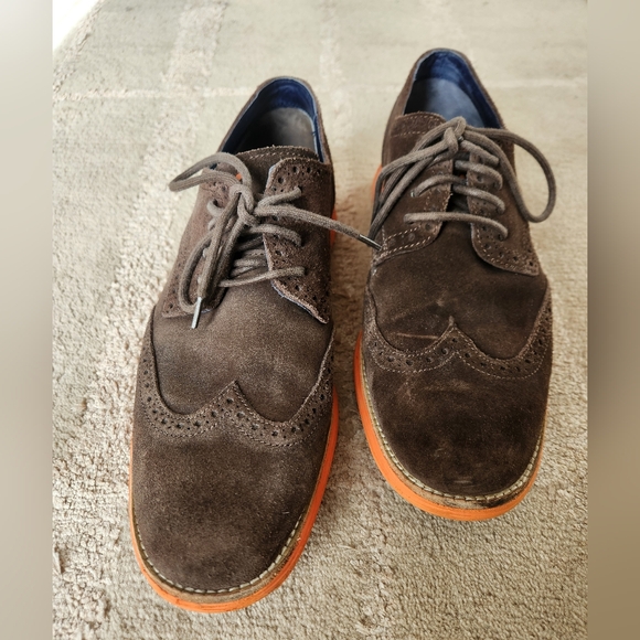 Cole Haan Men's Lunargrand Brown Suede Shoes with Orange Sole, Size 9.5 - Picture 2 of 10